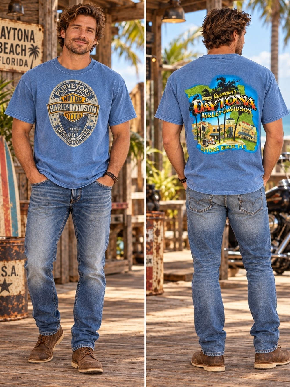 Vintage Y2K Harley-Davidson Shirt Men's Medium Blue Daytona Beach Florida M